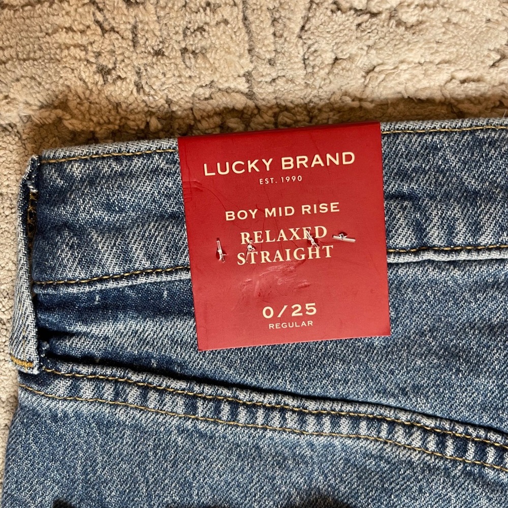 NEW Lucky Brand Legend Boy Mid Rise Relaxed Straight Patchwork Jeans Womens 0/25 - Picture 9 of 13